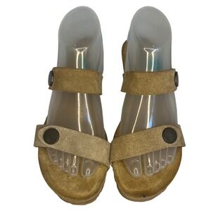 Yokono Tan Suede Cork Wedge Sandals‎ Women's US 8 Spain Comfort Slide